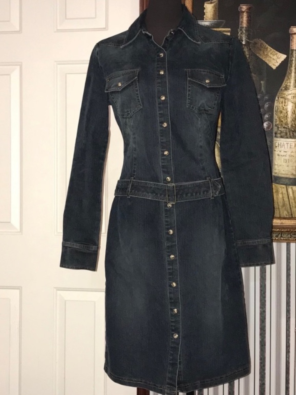 Moda International Dark Denim Long-Sleeve Shirt Dress with Belt